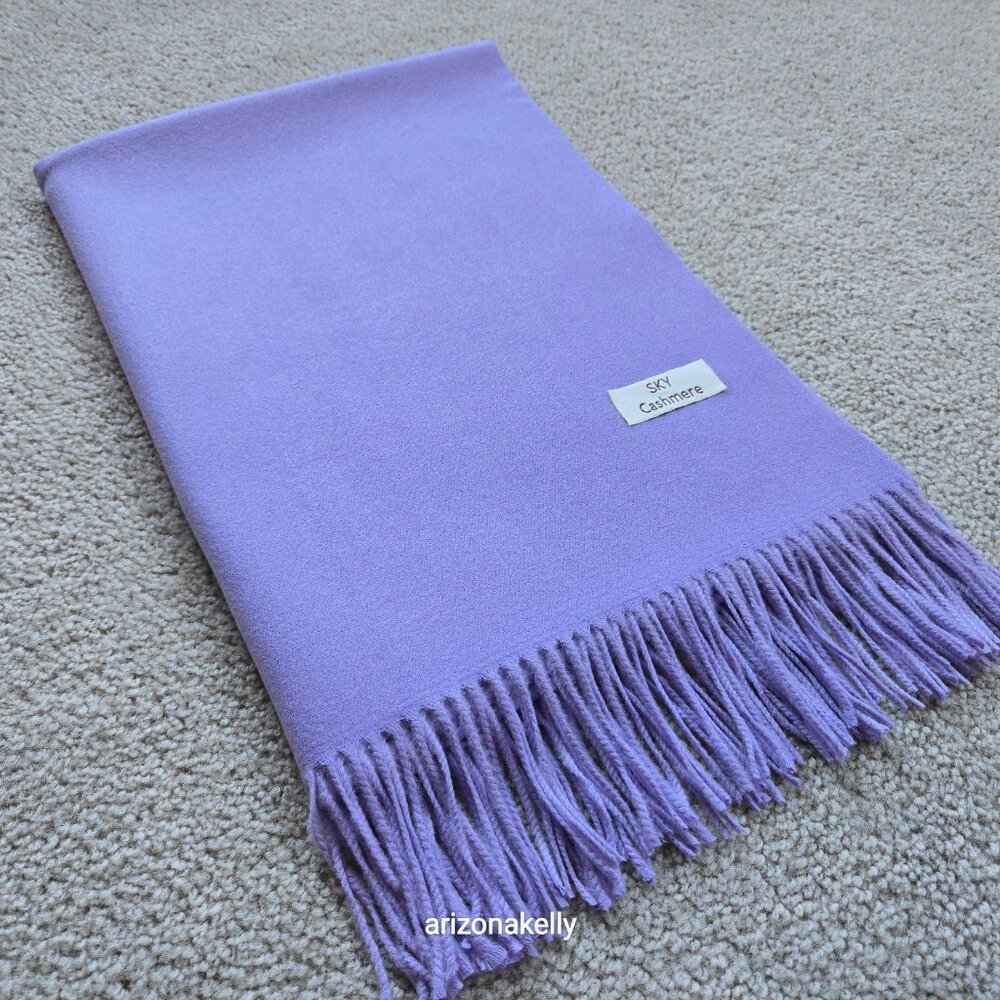 Sky Cashmere Lavender Fringed Scarf - Picture 7 of 13